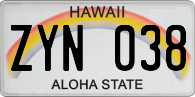HI license plate ZYN038