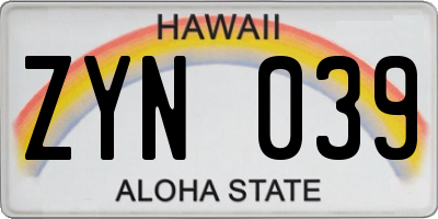 HI license plate ZYN039
