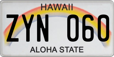 HI license plate ZYN060