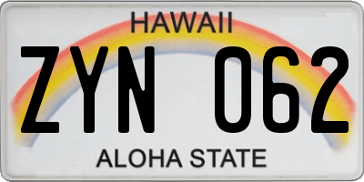 HI license plate ZYN062