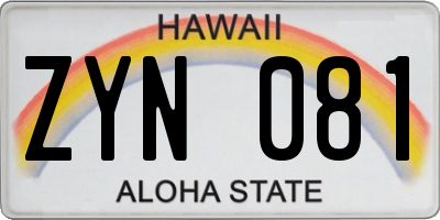 HI license plate ZYN081