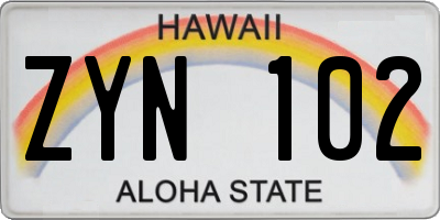 HI license plate ZYN102
