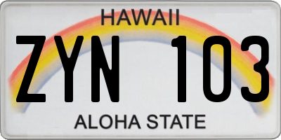 HI license plate ZYN103