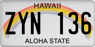 HI license plate ZYN136