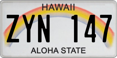 HI license plate ZYN147