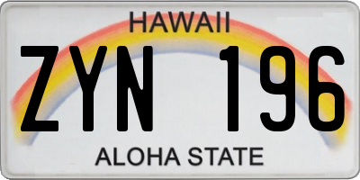 HI license plate ZYN196