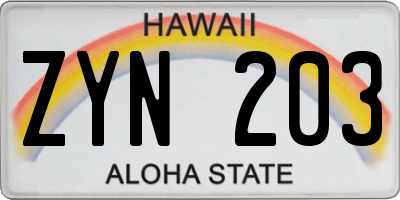 HI license plate ZYN203