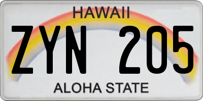 HI license plate ZYN205