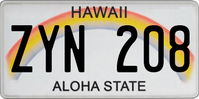 HI license plate ZYN208