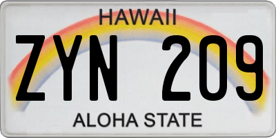 HI license plate ZYN209
