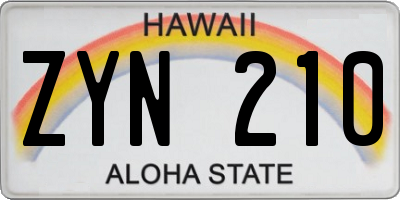 HI license plate ZYN210