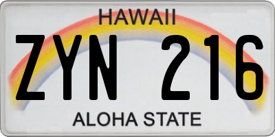 HI license plate ZYN216