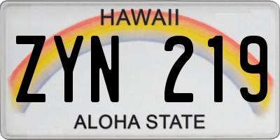HI license plate ZYN219