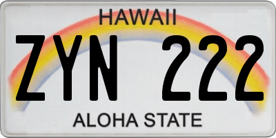 HI license plate ZYN222
