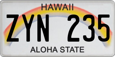 HI license plate ZYN235