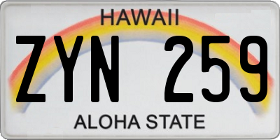 HI license plate ZYN259