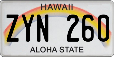 HI license plate ZYN260