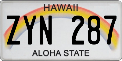 HI license plate ZYN287