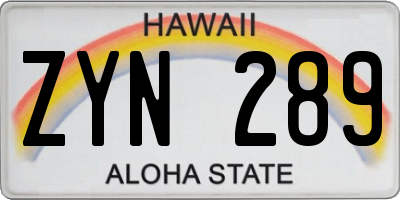 HI license plate ZYN289