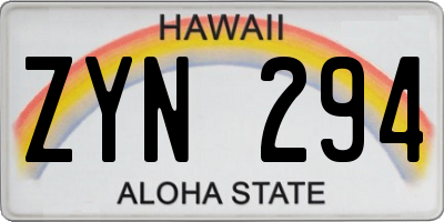HI license plate ZYN294