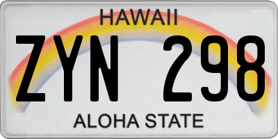 HI license plate ZYN298
