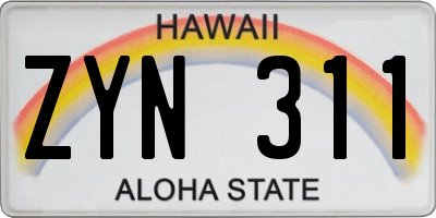 HI license plate ZYN311