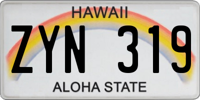HI license plate ZYN319