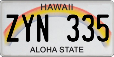 HI license plate ZYN335