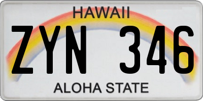 HI license plate ZYN346