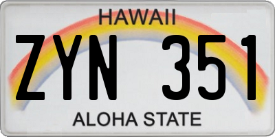 HI license plate ZYN351