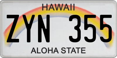 HI license plate ZYN355