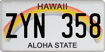HI license plate ZYN358