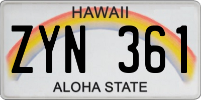 HI license plate ZYN361