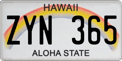 HI license plate ZYN365