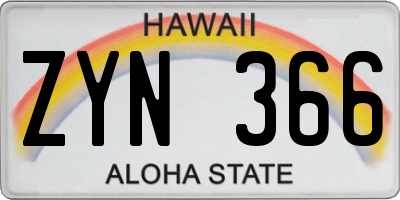 HI license plate ZYN366