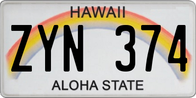 HI license plate ZYN374