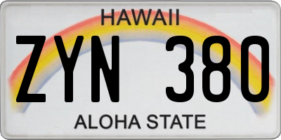 HI license plate ZYN380
