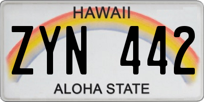 HI license plate ZYN442