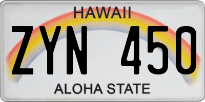 HI license plate ZYN450