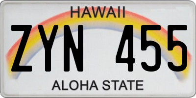 HI license plate ZYN455