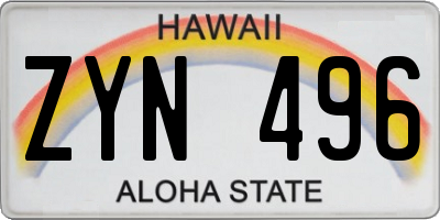 HI license plate ZYN496