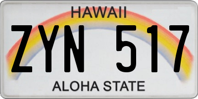 HI license plate ZYN517