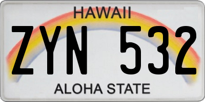 HI license plate ZYN532