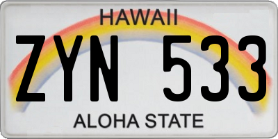 HI license plate ZYN533