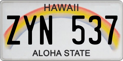 HI license plate ZYN537