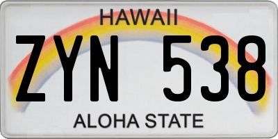 HI license plate ZYN538