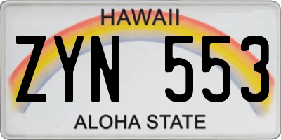 HI license plate ZYN553