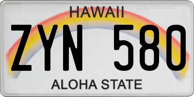 HI license plate ZYN580