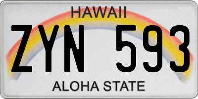 HI license plate ZYN593
