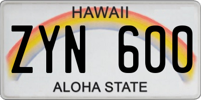 HI license plate ZYN600
